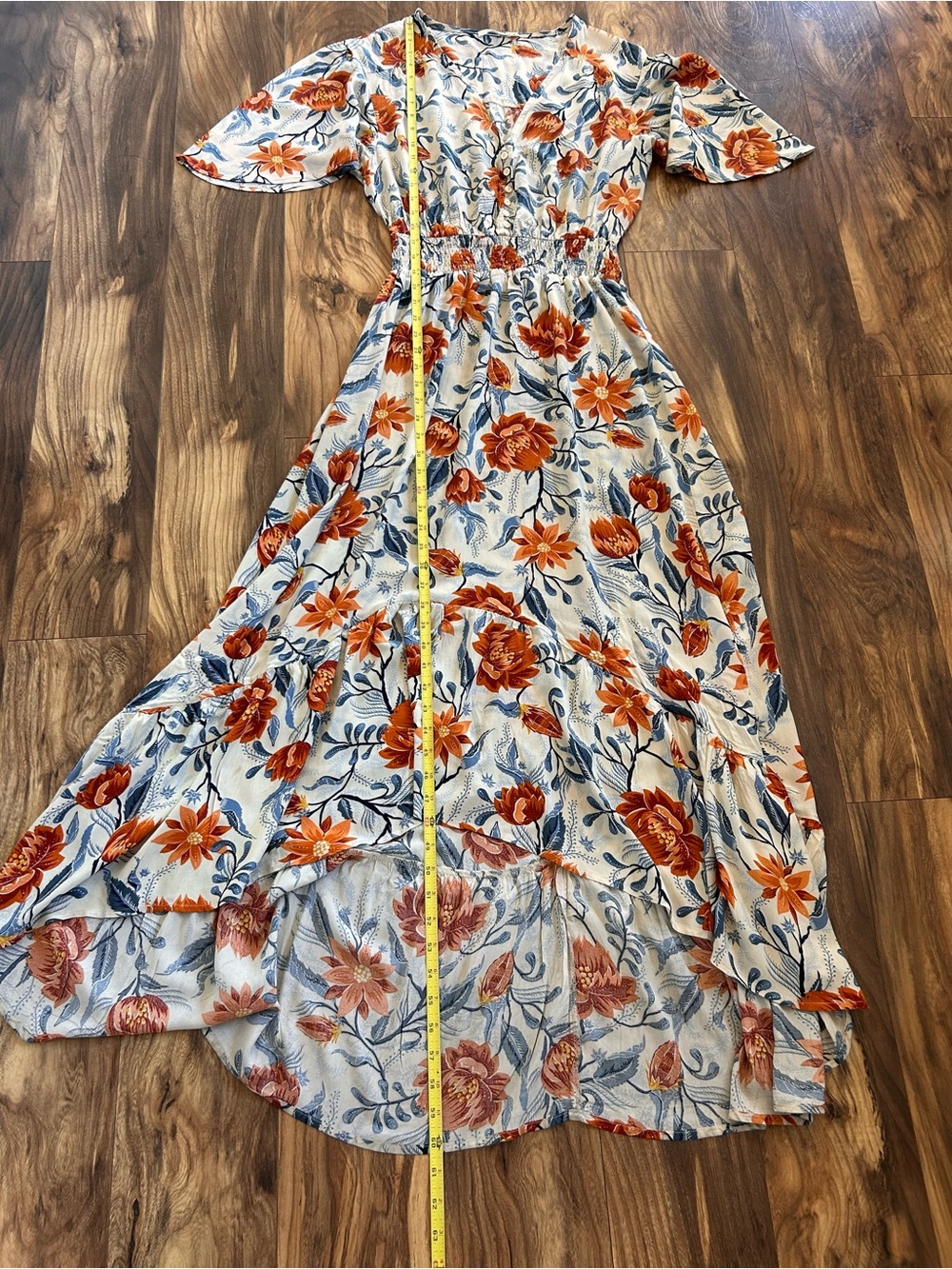 Anthropologie Abel the Label Maxi Dress Floral Sz Large Orange and Blue Hi Low - Picture 9 of 10